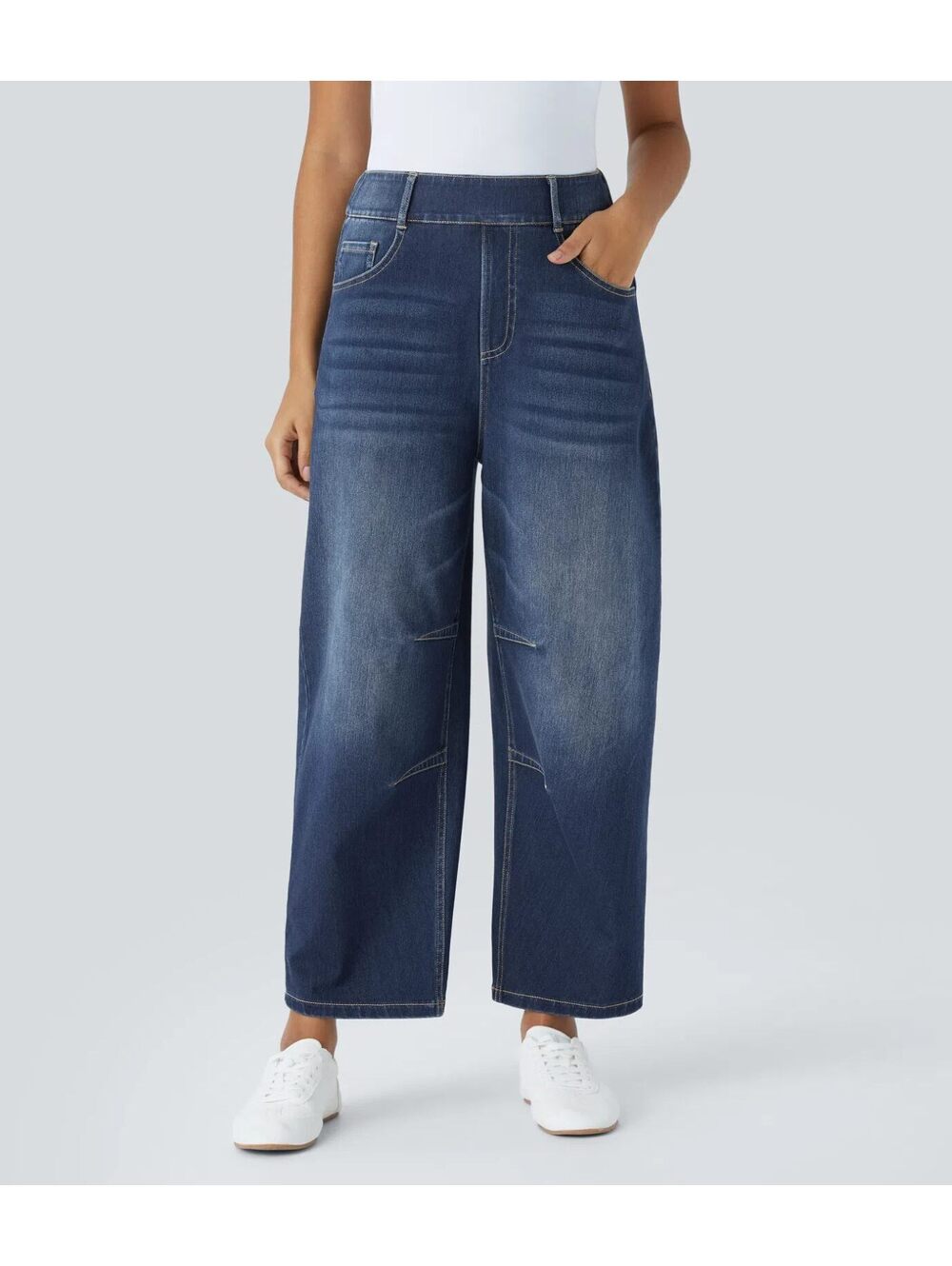 HALARA Mid Rise Pockets Barrel Leg Casual Jeans Size L